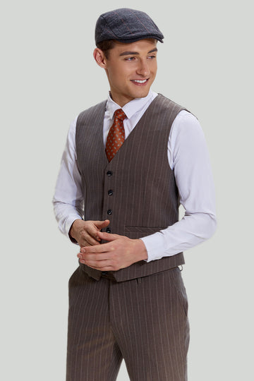 Coffee Pinstripe 3 Piece Men's Prom Ball Suits